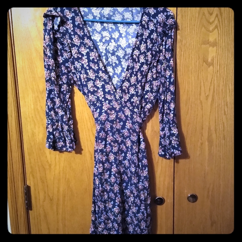 Blue mini dress with flowers.